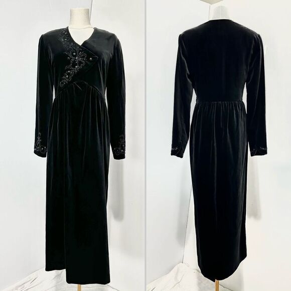 Vintage Laura Ashley Velvet Babydoll Midi Dress Sz 8 Whimsy Goth Witchy Modest - Picture 6 of 8